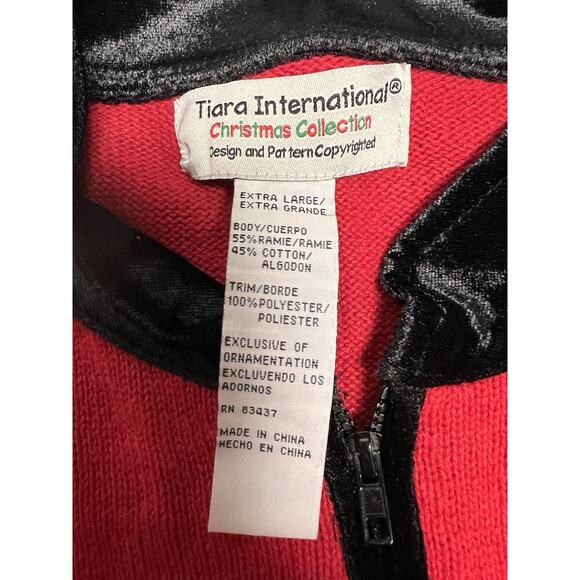 Vintage Tiara International Christmas Sweater Pointseta Cardigan XL Granny Glam - Picture 7 of 12